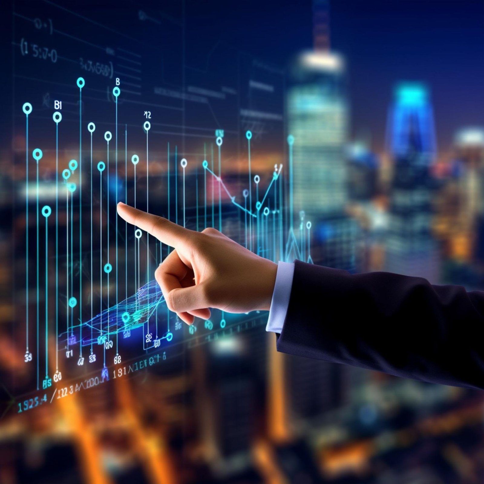 Hand pointing at digital search data highlighting