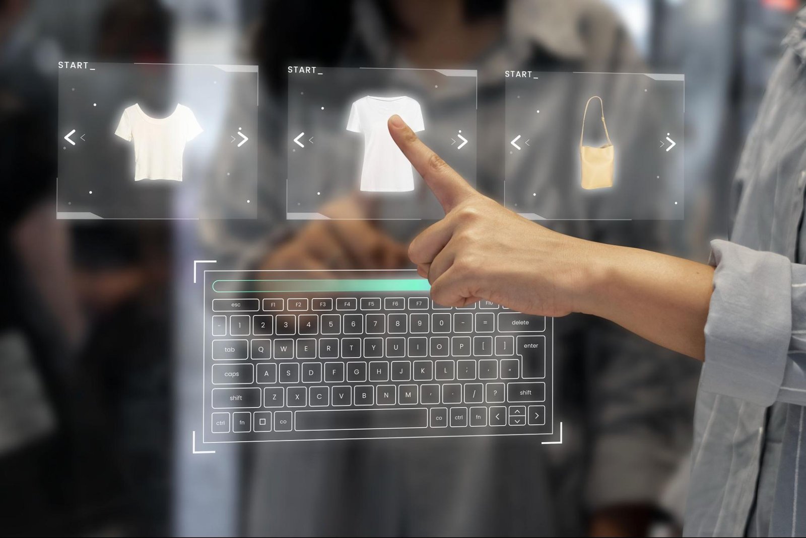 Person interacting with a virtual product display 