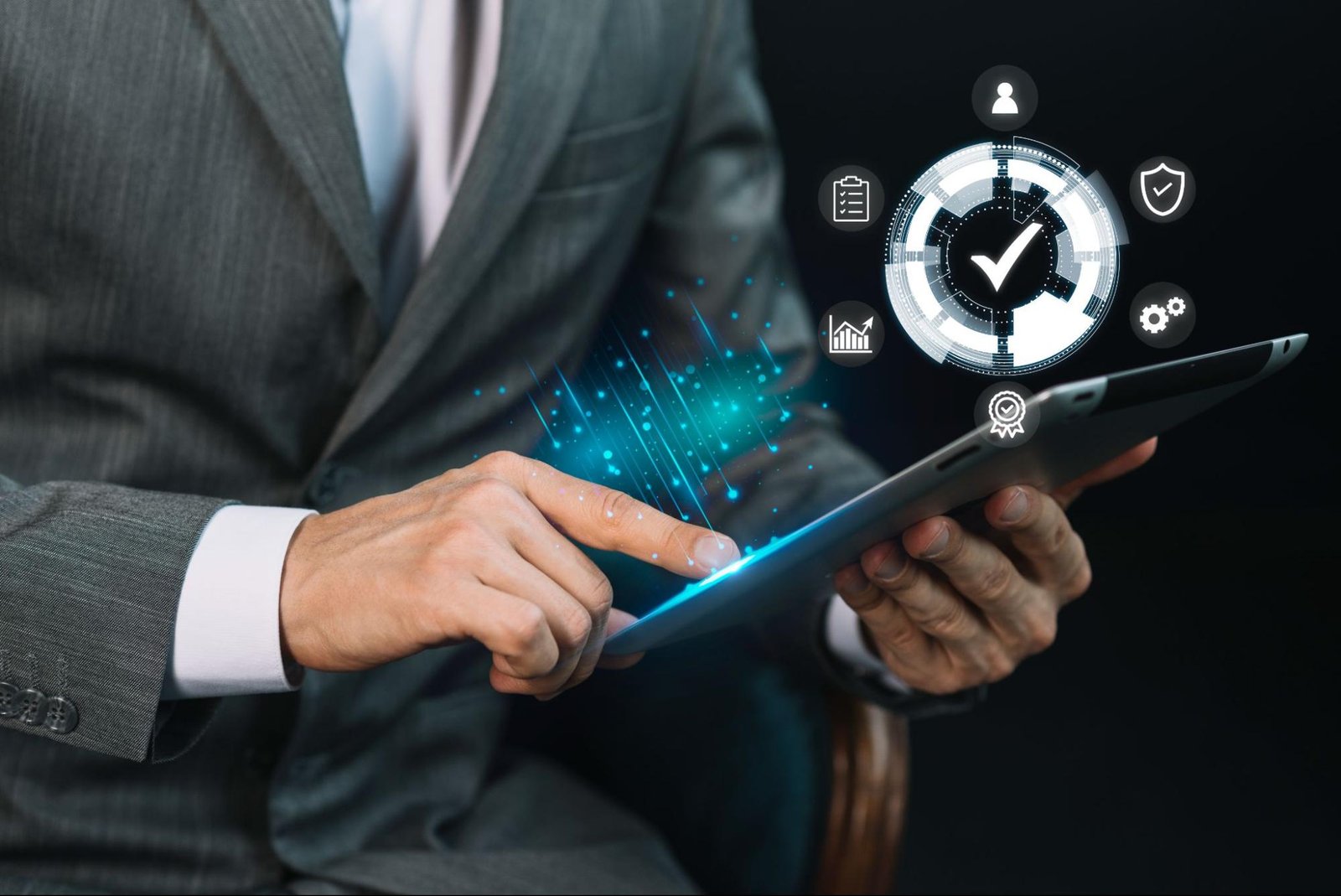 Businessman visualizing deep channel expertise across digital marketing channels.