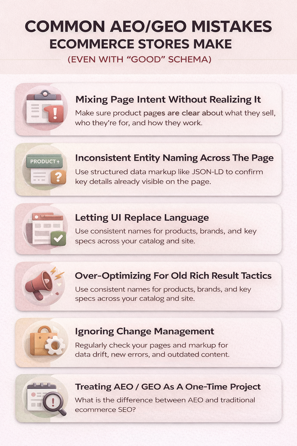 Common AEO/GEO Mistakes Ecommerce Stores Make (Even With “Good” Schema)